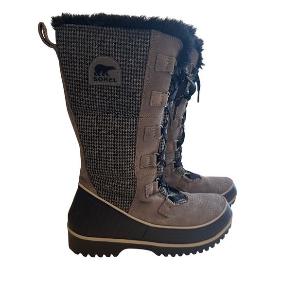Sorel Women's Boots Tivoli High II Quarry Black Houndstooth Size 8 Snow Winter - Picture 1 of 10